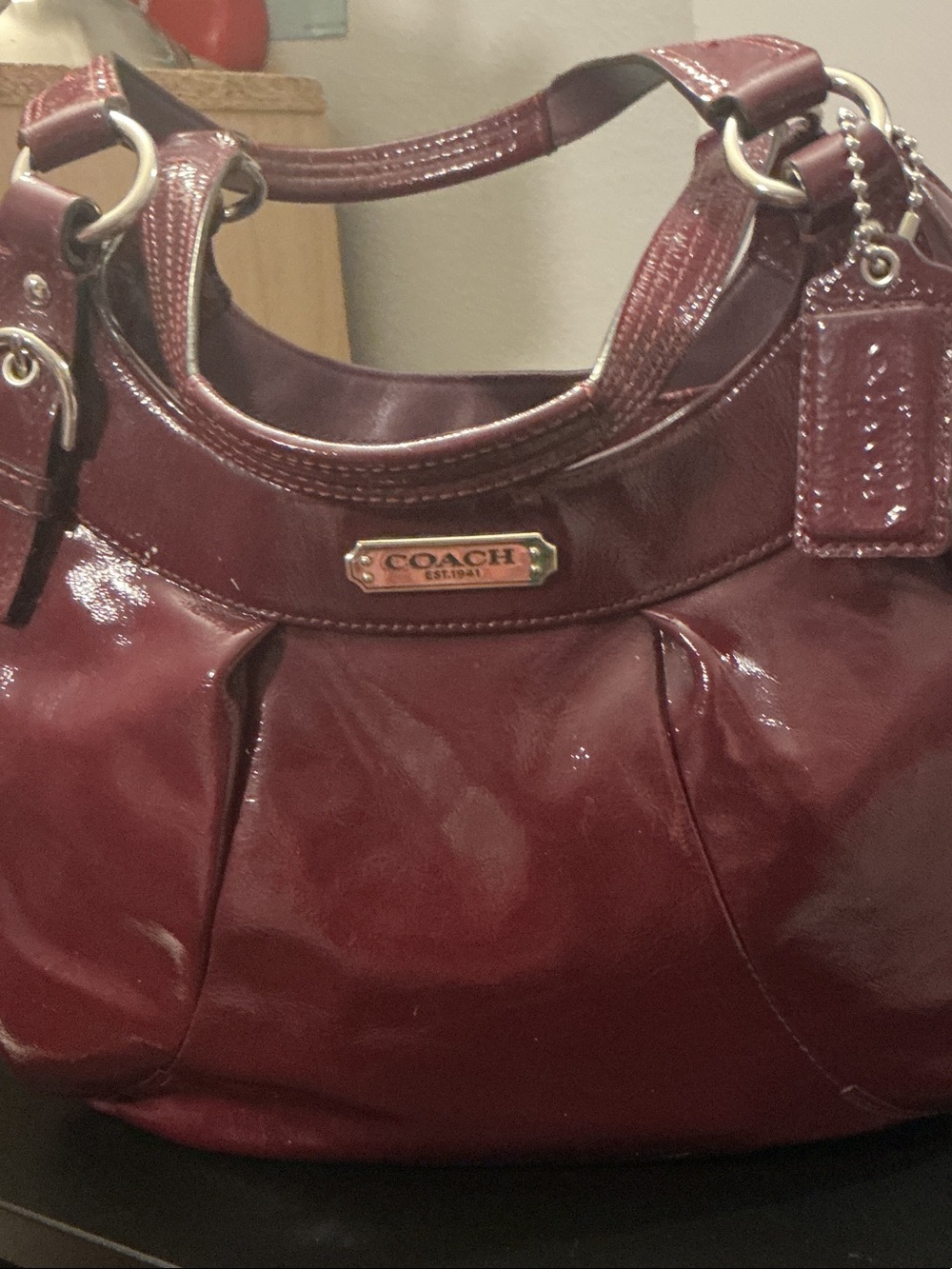 COACH Patent Leather Shoulder Bag in Wine